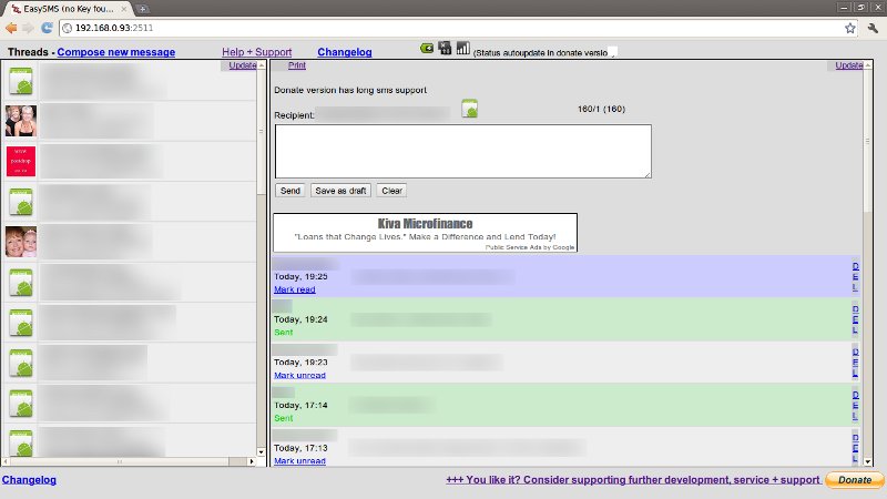 The EasySMS interface
